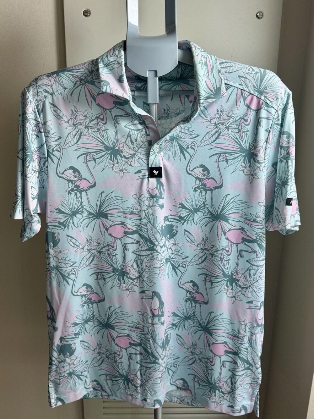 Bad Birdie Bird Watch Men's Flamingo Polo M Tropical Golf Performance - Picture 2 of 9